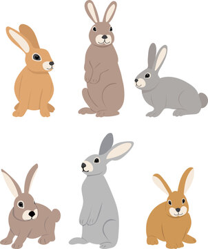 rabbits, hares set on white background, isolated vector