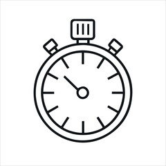 Stopwatch pictogram. Timer icon. Watch symbol. Flat minimal graphic design. Outline black stroke vector. Fast time ticking. Deadline illustration.