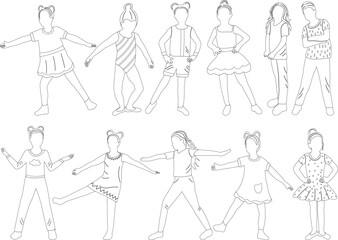 dancing kids sketch ,outline icon isolated vector