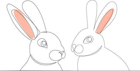 cute rabbit portrait drawing in one continuous line, isolated vector