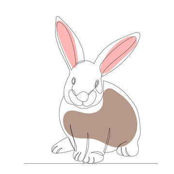 cute rabbit drawing by one continuous line, isolated vector