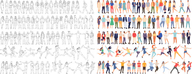 people set sketch ,outline icon isolated vector