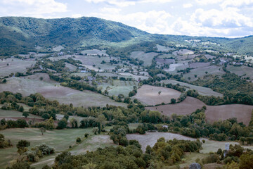 Fototapeta na wymiar Pennabilli, (RN), Italy - August 10, 2022: The hills view from Pennabilli village, Pennabilli, Pennabilli, Rimini, Emilia Romagna, Italy, Europe