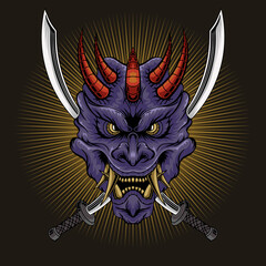 Devil oni samurai warrior mask head design for apparel