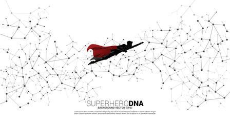 Silhouette of man in superhero suit flying with Polygon dot connect line . Concept for business digital transformation © Panithan