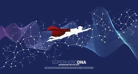 Silhouette of man in superhero suit flying with Polygon dot connect line . Concept for business digital transformation