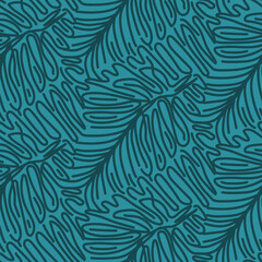 Emerald seamless pattern with hand drawn abstract tropical plant