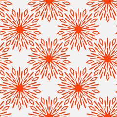 Red salute splashes seamless pattern for textile and packaging design, symmetrical mandala
