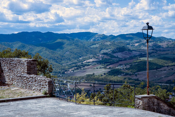 Fototapeta na wymiar Pennabilli, (RN), Italy - August 10, 2022: The hills view from Pennabilli village, Pennabilli, Pennabilli, Rimini, Emilia Romagna, Italy, Europe