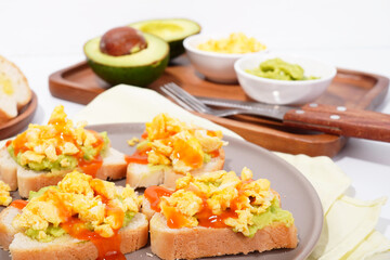 Bread and Sliced ​​Avocado and cooked eggs for a health