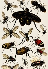 insects illustrations, 1900s, retro, vintage