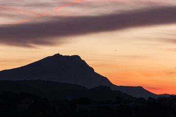 the Sainte Victoire mountain in the light of a cloudy autumn morning