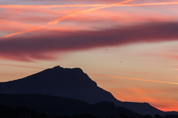 the Sainte Victoire mountain in the light of a cloudy autumn morning