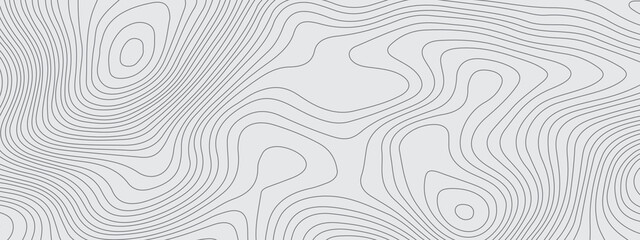Gray and white wavy abstract topographic map contour, lines Pattern background. Topographic map and landscape terrain texture grid. Wavy banner and color geometric form. Vector illustration.