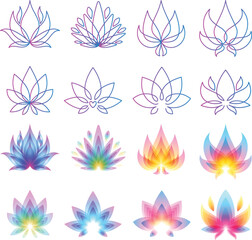 Lotus sacral flowers set vector illustration. Spiritual symbols.