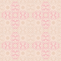 Pink beige embossed pattern in arabic style, oriental ornate seamless pattern for decoration, vector illustration