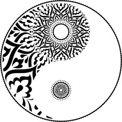 Yin and yang ornamental mandala symbol. Decorative sacral sign vector illustration.