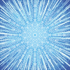 Shining glowing blue mandala background. Sacral illustration.