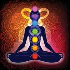 Meditating woman in lotus pose. Kundalini yoga illustration. - 537257257