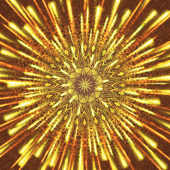 Shining glowing golden mandala background. Sacral illustration.