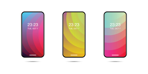 set of realistic mobile phone. mobile screen wallpapers. abstract colorful gradient screensavers