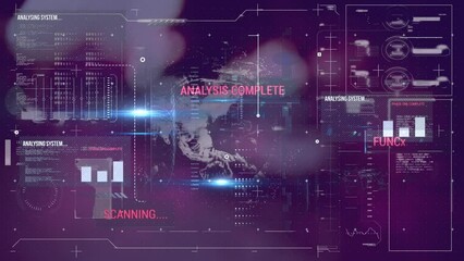 Animation of interface with data processing over spinning globe against night city traffic - Powered by Adobe