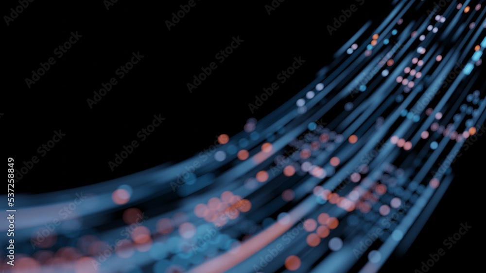 Poster 3d rendering of abstract fast moving digital data. high speed motion blur. concept of leading in bus