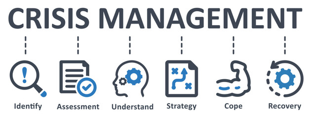 Crisis Management icon - vector illustration . crisis, management, identify, assessment, understand, cope, strategy, recovery, procedure, infographic, template, concept, banner, icon set, icons .
