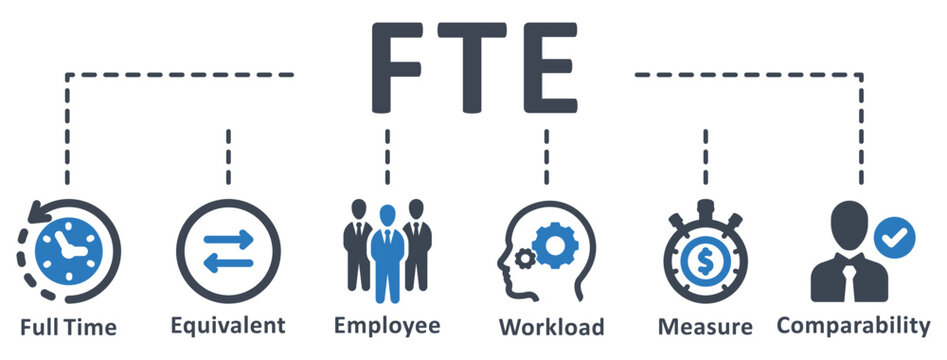 FTE Icon - Vector Illustration . FTE, Full, Time, Equivalent, Employee, Workload, Measure, Comparability, Abbreviation, Infographic, Template, Concept, Banner, Pictogram, Icon Set, Icons .