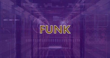 Animation of fight text and data processing over server room - Powered by Adobe