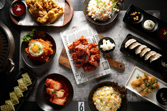 multiple korean dishes on table
