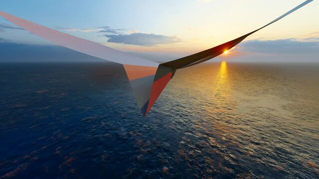 paper plane flying over sea level