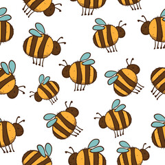 seamless pattern with  cute honey bees on white background .