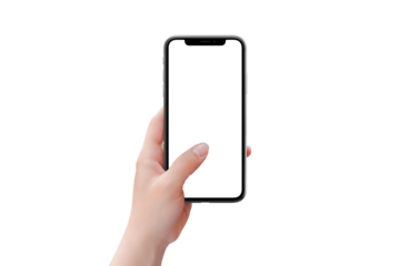 Modern phone mockup in woman hand isolated PNG transparent