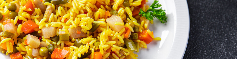 rice vegetable no meat vegetarian pilaf  healthy meal food snack on the table copy space food background 