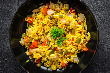 rice vegetable no meat vegetarian pilaf  healthy meal food snack on the table copy space food background 