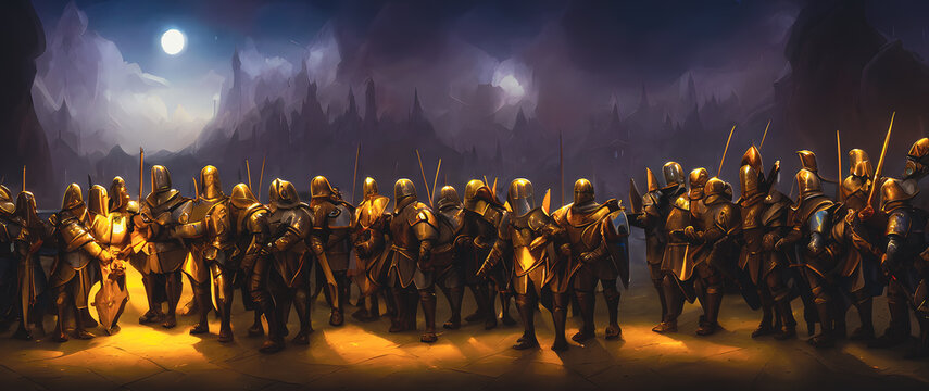 Artistic concept painting of a medieval army on the battlefield , background illustration.