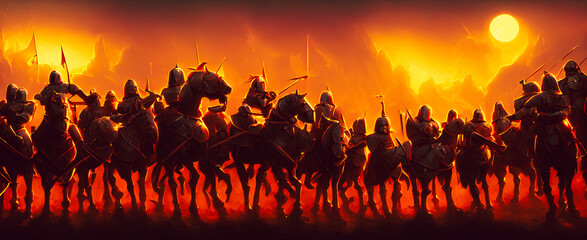 Artistic concept painting of a medieval army on the battlefield , background illustration.