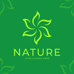 Abstract floral logo on green background