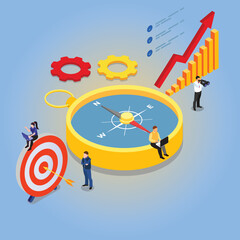Using Compass for Navigation and Orientation in Business isometric 3d vector illustration concept for banner, website, illustration, landing page, flyer, etc.