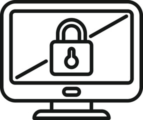Monitor safe icon outline vector. Data privacy. Secure policy
