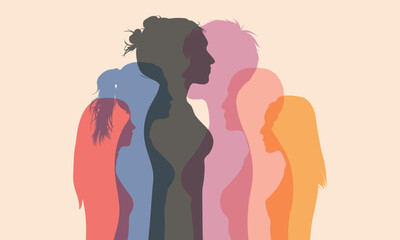 Women's diversity and friendship. A group of multiethnic and multiracial women and girls sharing information on social networks and community.