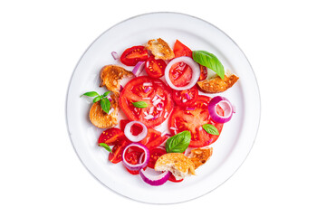 tomato salad panzanella dried bread, onion vegetablehealthy meal food snack diet on the table copy space food background  