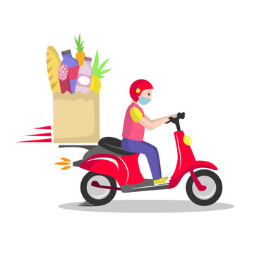 Online delivery service , online order tracking, delivery home and office. Scooter delivery. Shipping. Man on the bike. Vector illustration