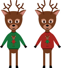 deer in christmas sweaters. flat isolated vector