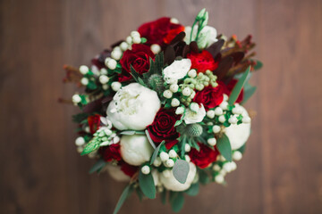 Wonderful luxury wedding bouquet of different flowers