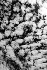 Black and white. Black sky and white clouds.