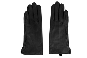 The black hand leather gloves