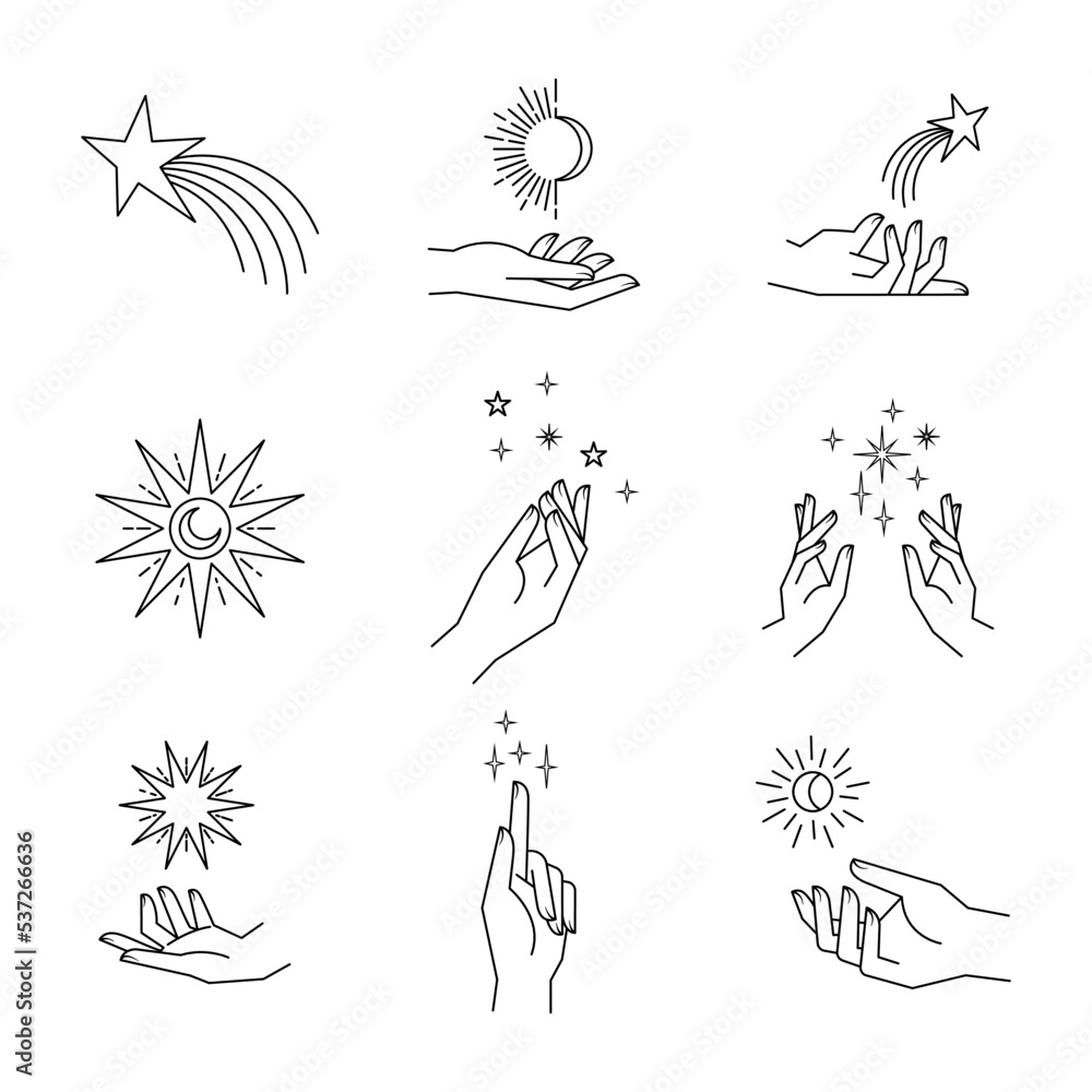 Canvas Prints aesthetic hands and cosmic and celestial elements. universal cosmos related icons. linear vector ill