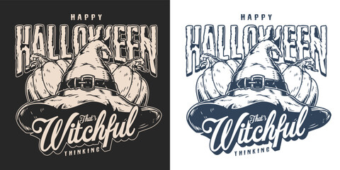 Fototapeta premium Happy Halloween monochrome vintage flyer